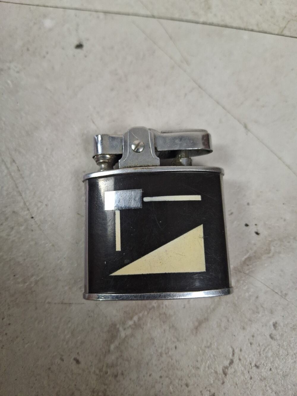 Vintage Kent Automatic Squeeze Lighter Black Enamel Geometric Art Deco Japan